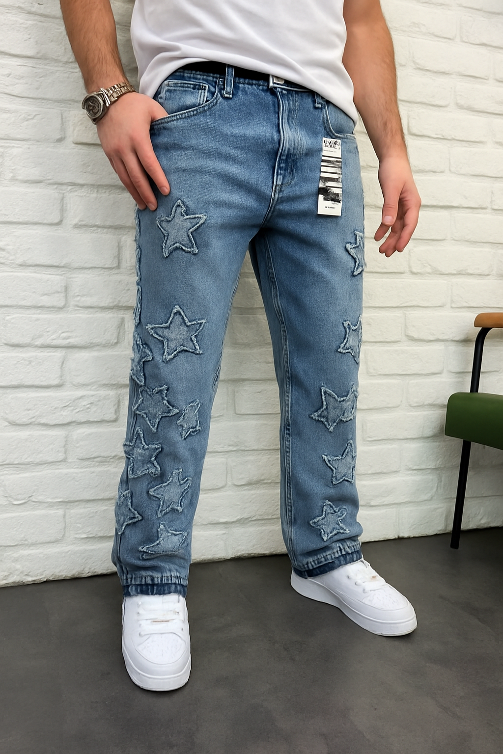 Jeans bleu effet "étoiles"