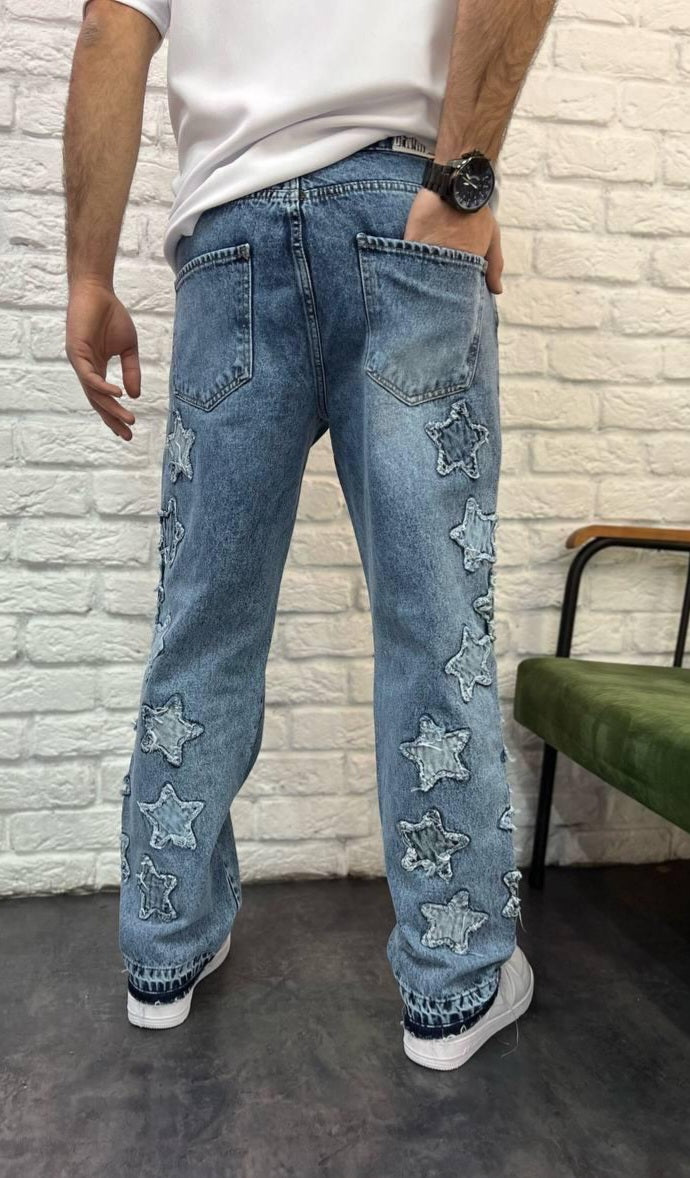 Jeans bleu effet "étoiles"