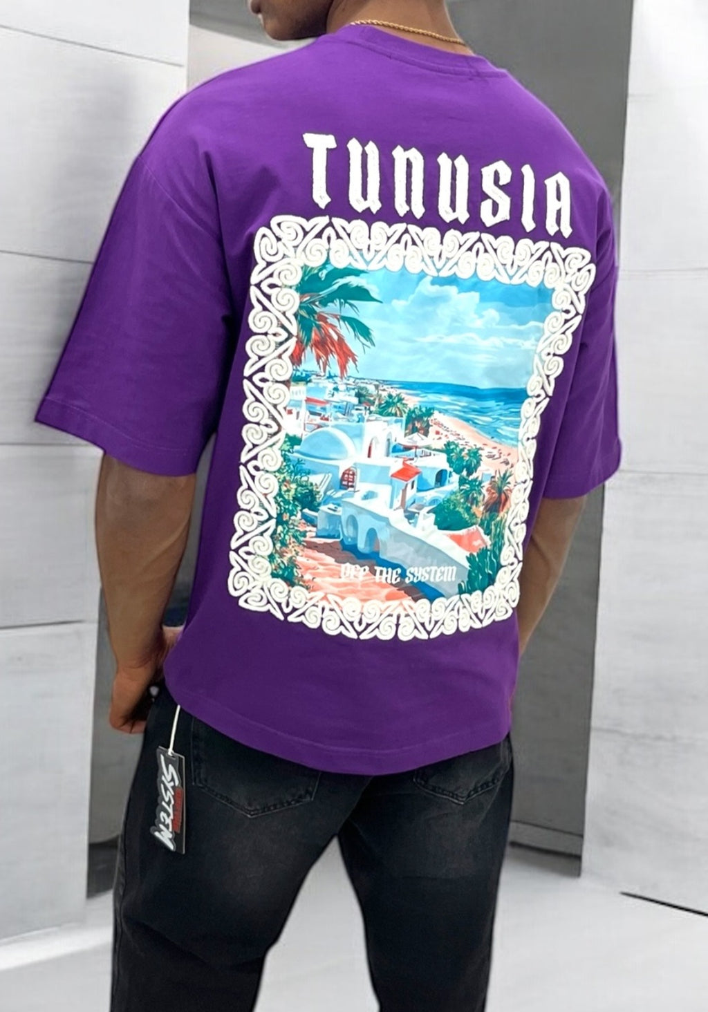 T-shirt oversize violet "Tunusia" homme