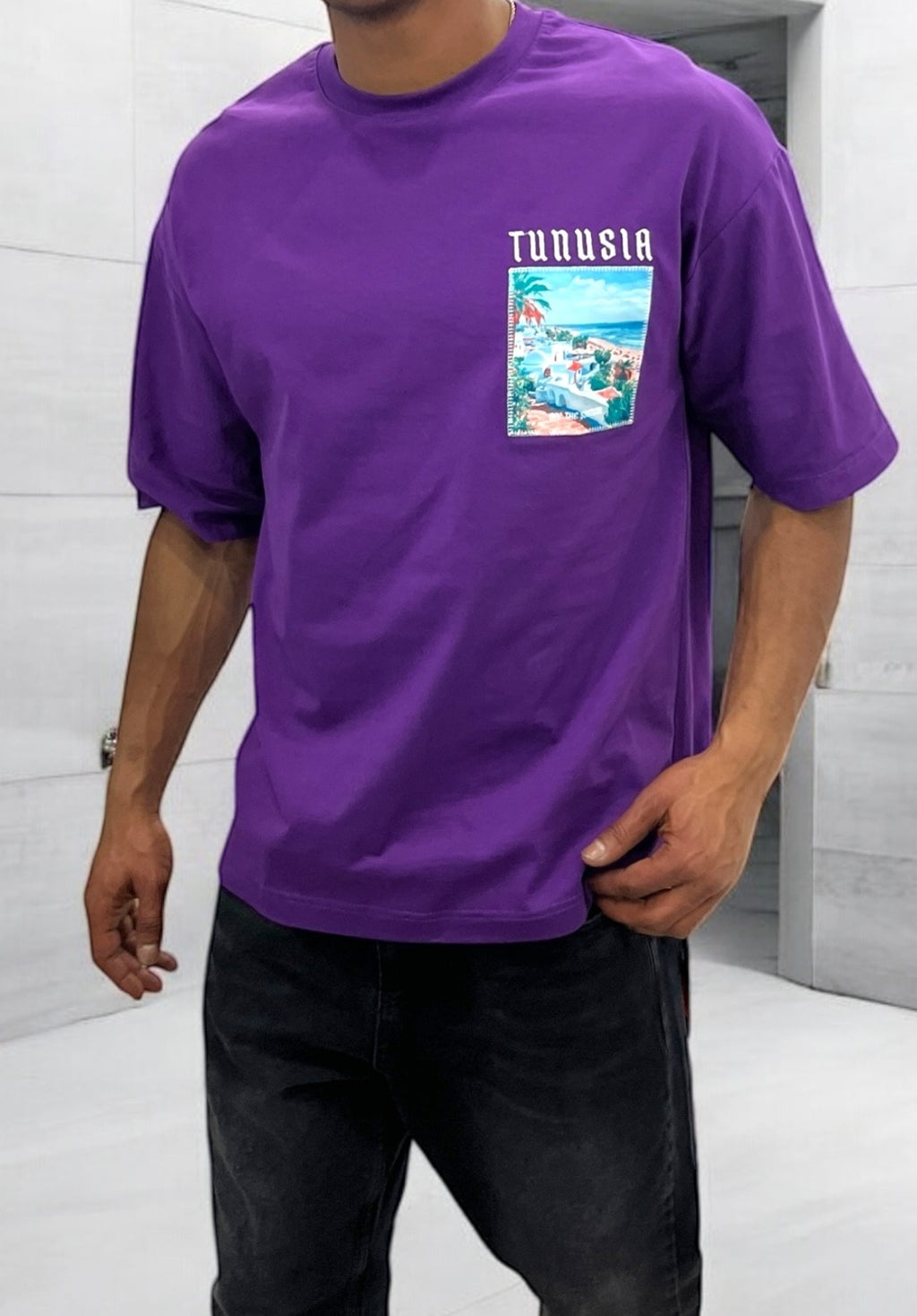 T-shirt oversize violet "Tunusia" homme