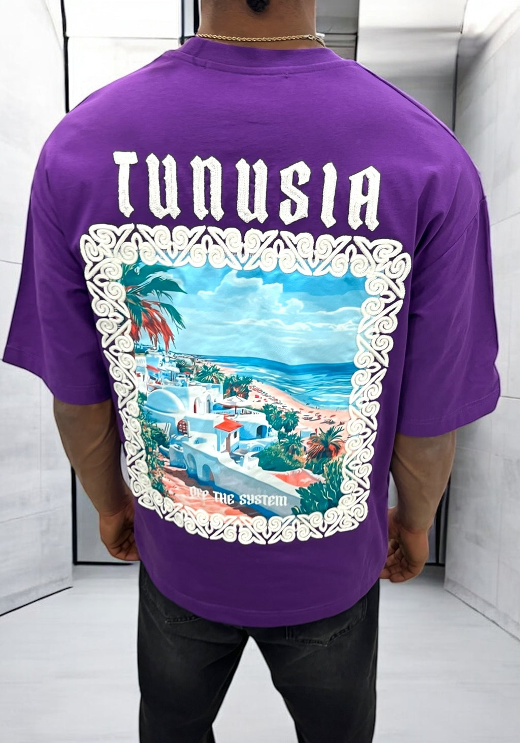 T-shirt oversize violet "Tunusia" homme
