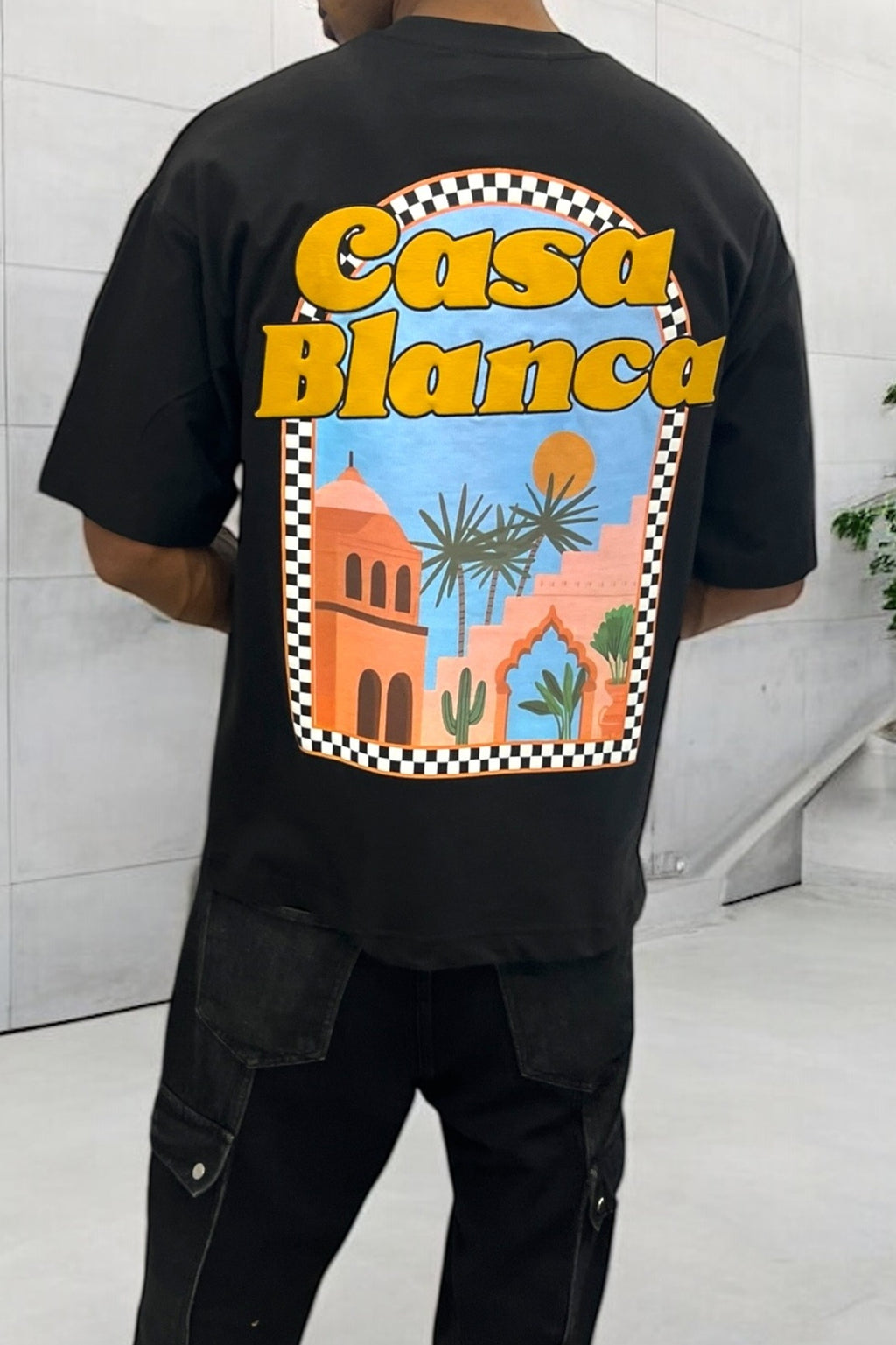 T-shirt oversize noir “Casa Blanca” – Design marocain rétro et graphique
