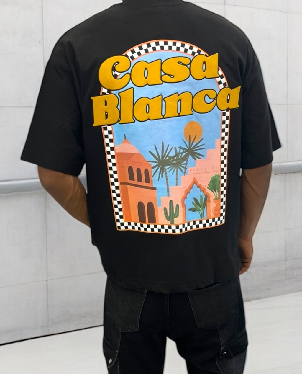 T-shirt oversize noir “Casa Blanca” – Design marocain rétro et graphique