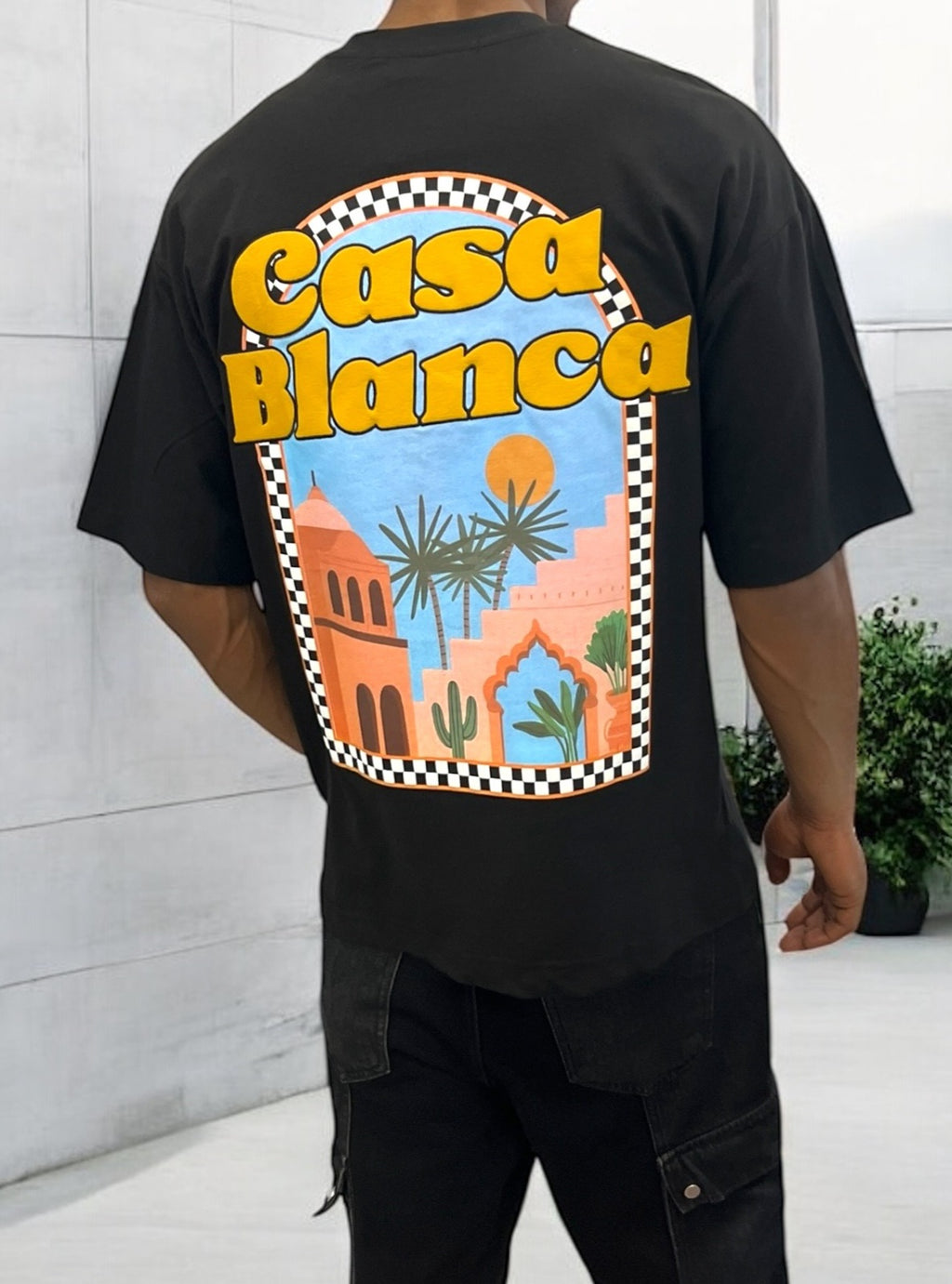 T-shirt oversize noir “Casa Blanca” – Design marocain rétro et graphique