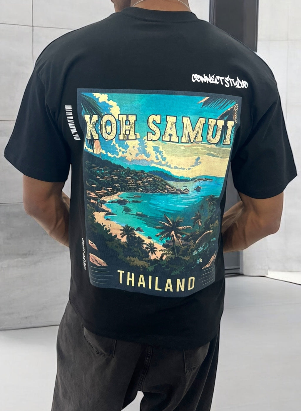 T-shirt oversize noir "Koh Samui" – Thaïlande édition vintage plage tropicale