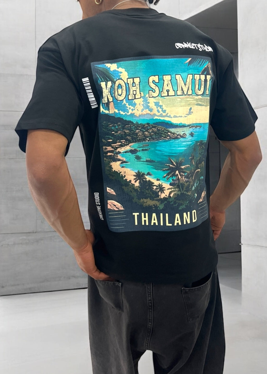 T-shirt oversize noir "Koh Samui" – Thaïlande édition vintage plage tropicale