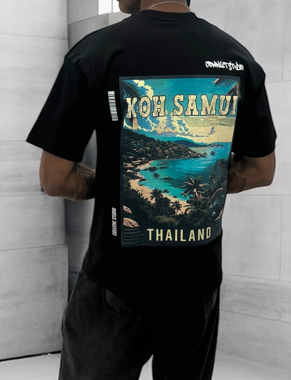 T-shirt oversize noir "Koh Samui" – Thaïlande édition vintage plage tropicale