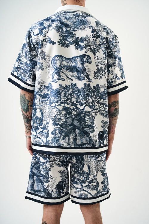 Ensemble "Jungle Royale" – Chemise & Short imprimé jungle bleue marine
