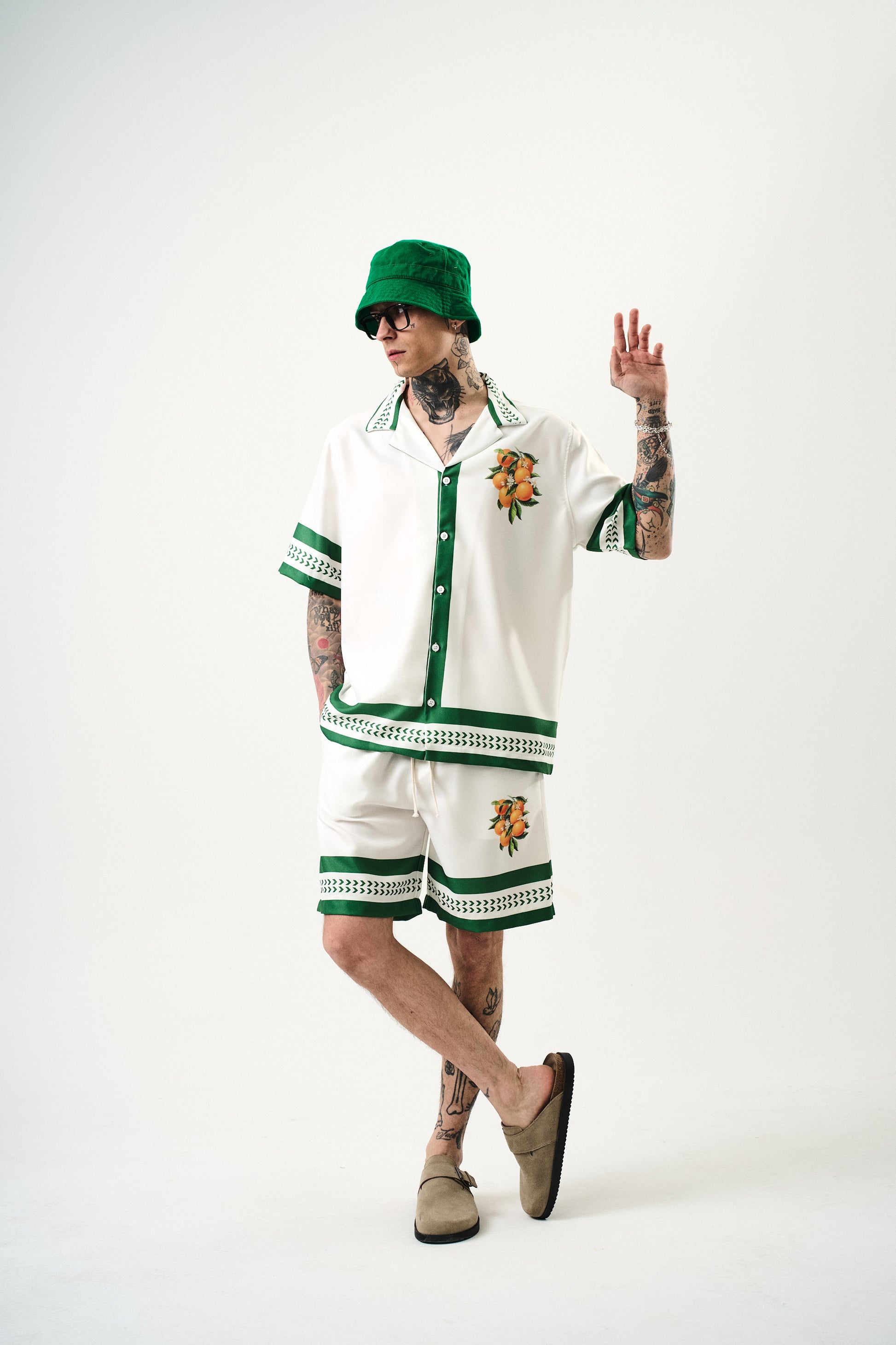 Ensemble Chemise & Short "Citrus Garden" - Blanc & Vert