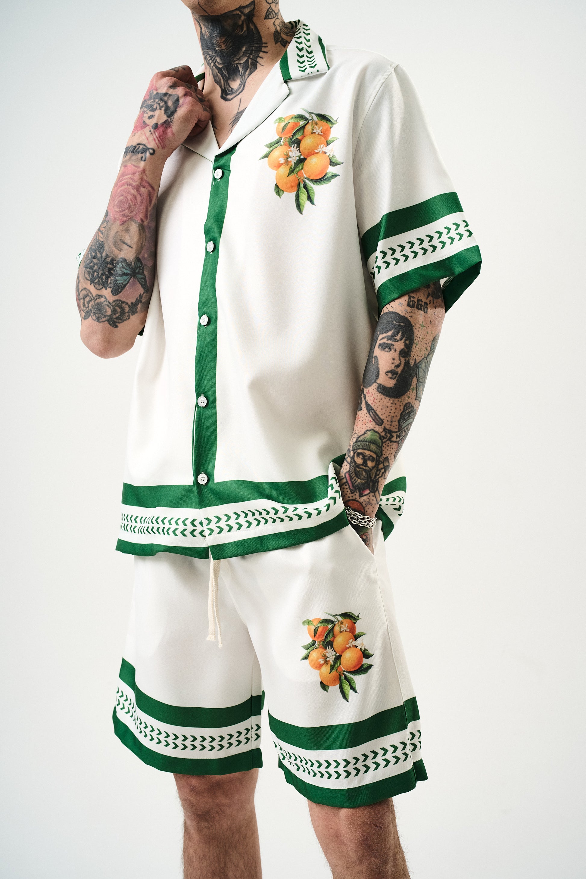 Ensemble Chemise & Short "Citrus Garden" - Blanc & Vert