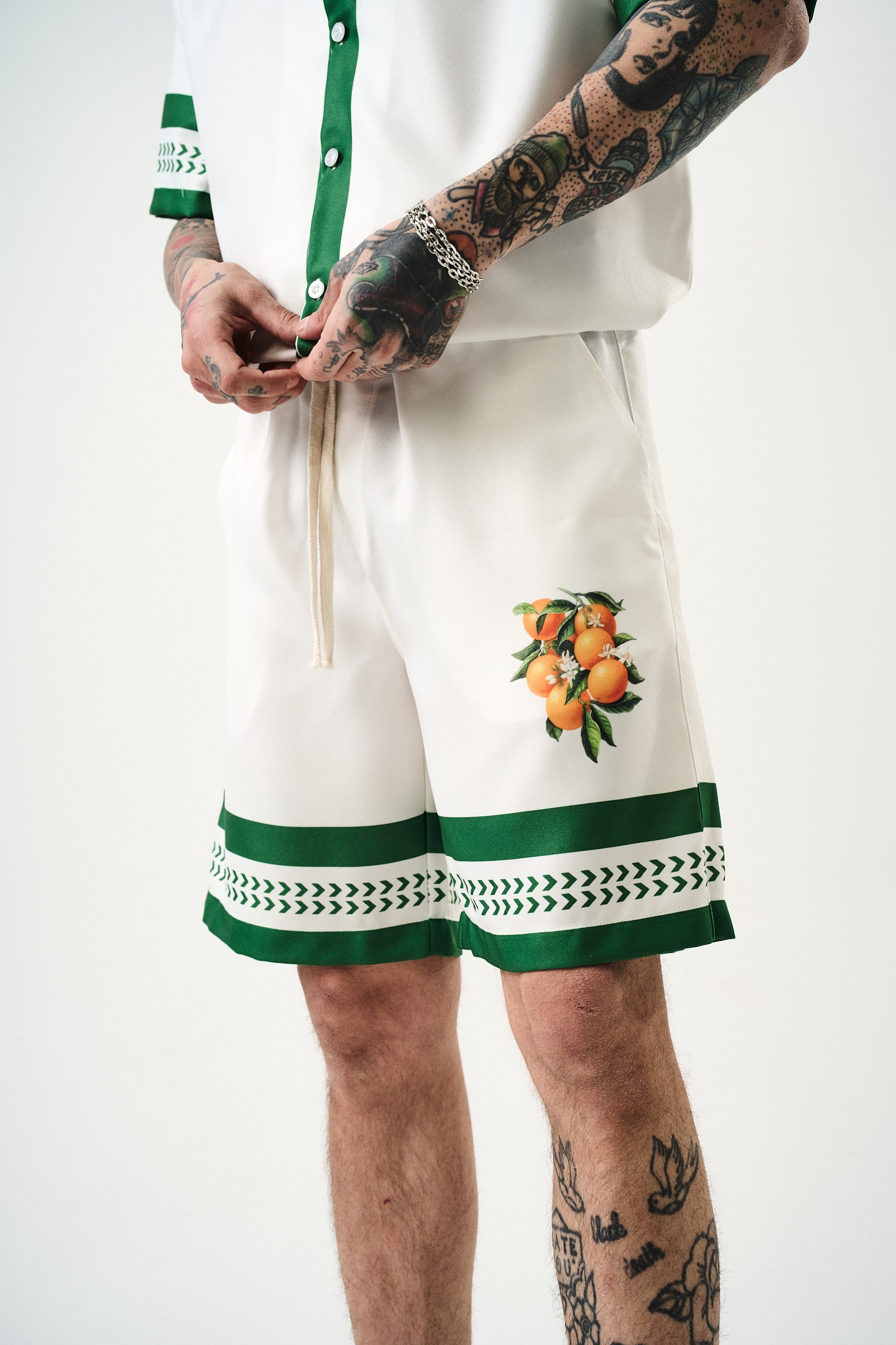 Ensemble Chemise & Short "Citrus Garden" - Blanc & Vert