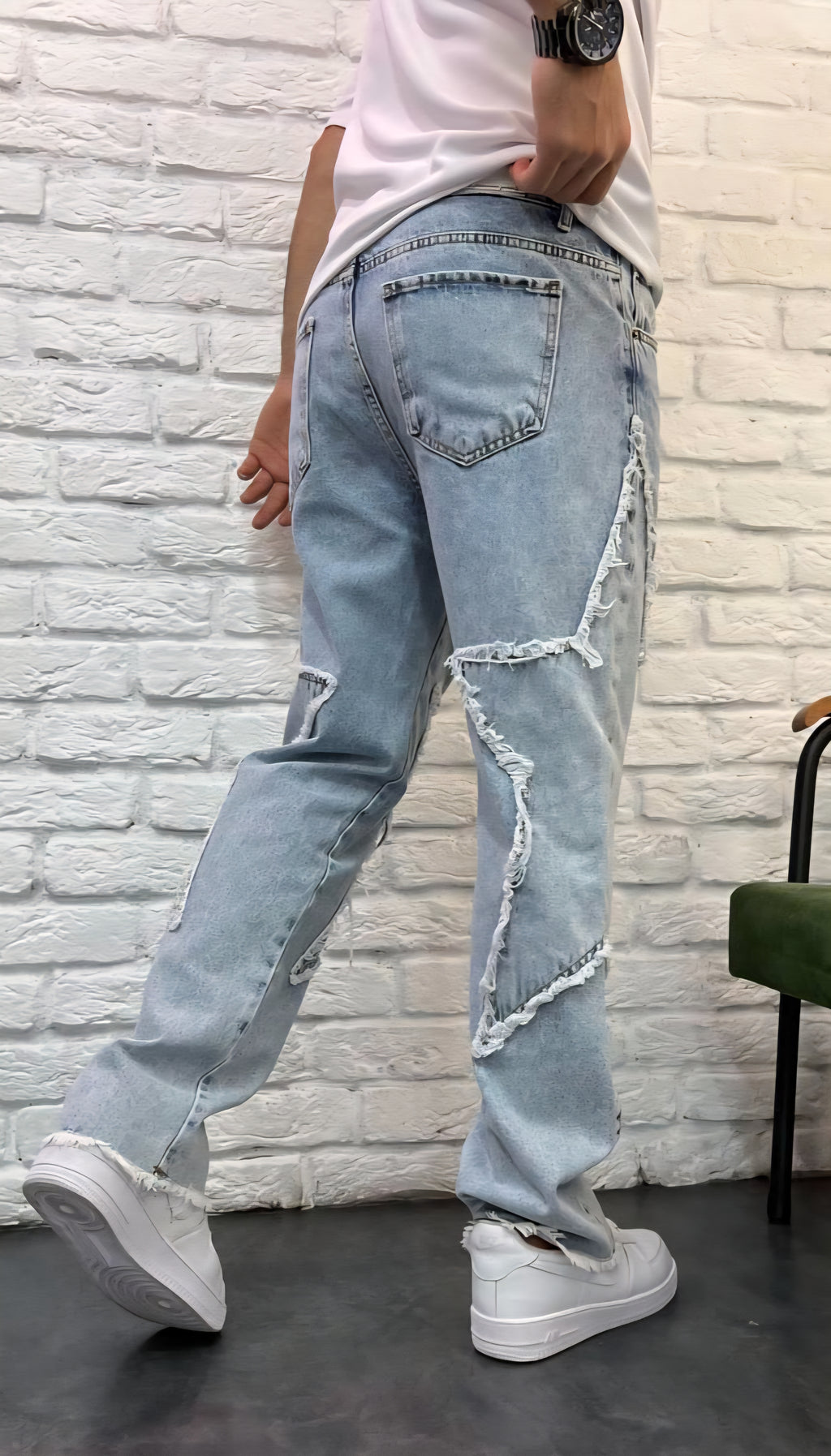 Jeans bleu clair couture "étoile"