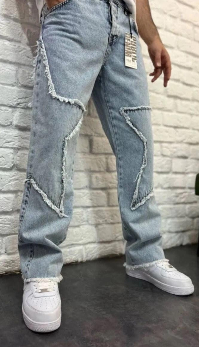 Jeans bleu clair couture "étoile"